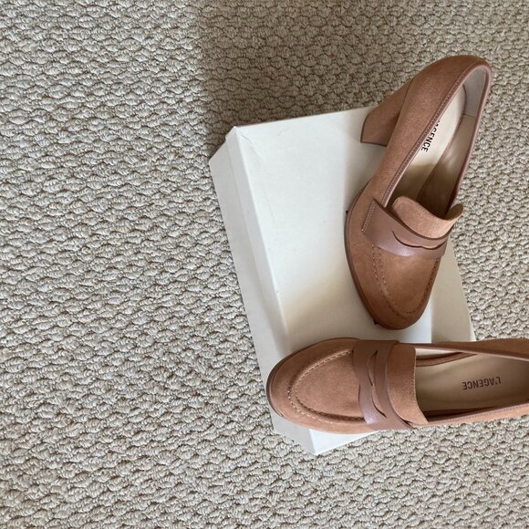 L'AGENCE Blanche Heeled Sand Suede Loafer - Picture 7 of 13